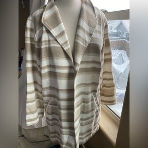 Chico’s Ivory Tan Beige Stripe Collared Open Cardigan Career Long Jacket Size 3